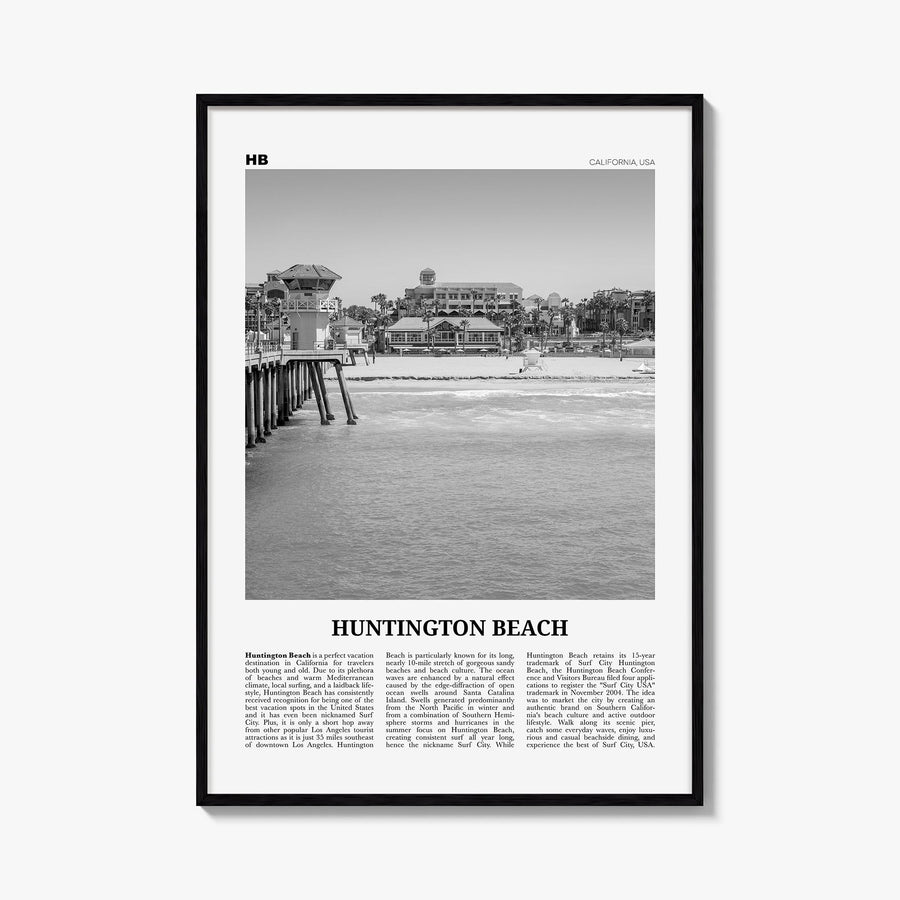 Huntington Beach no. 1 black & white newspaper poster of California, USA – vertical wall art, unframed print shown in interio