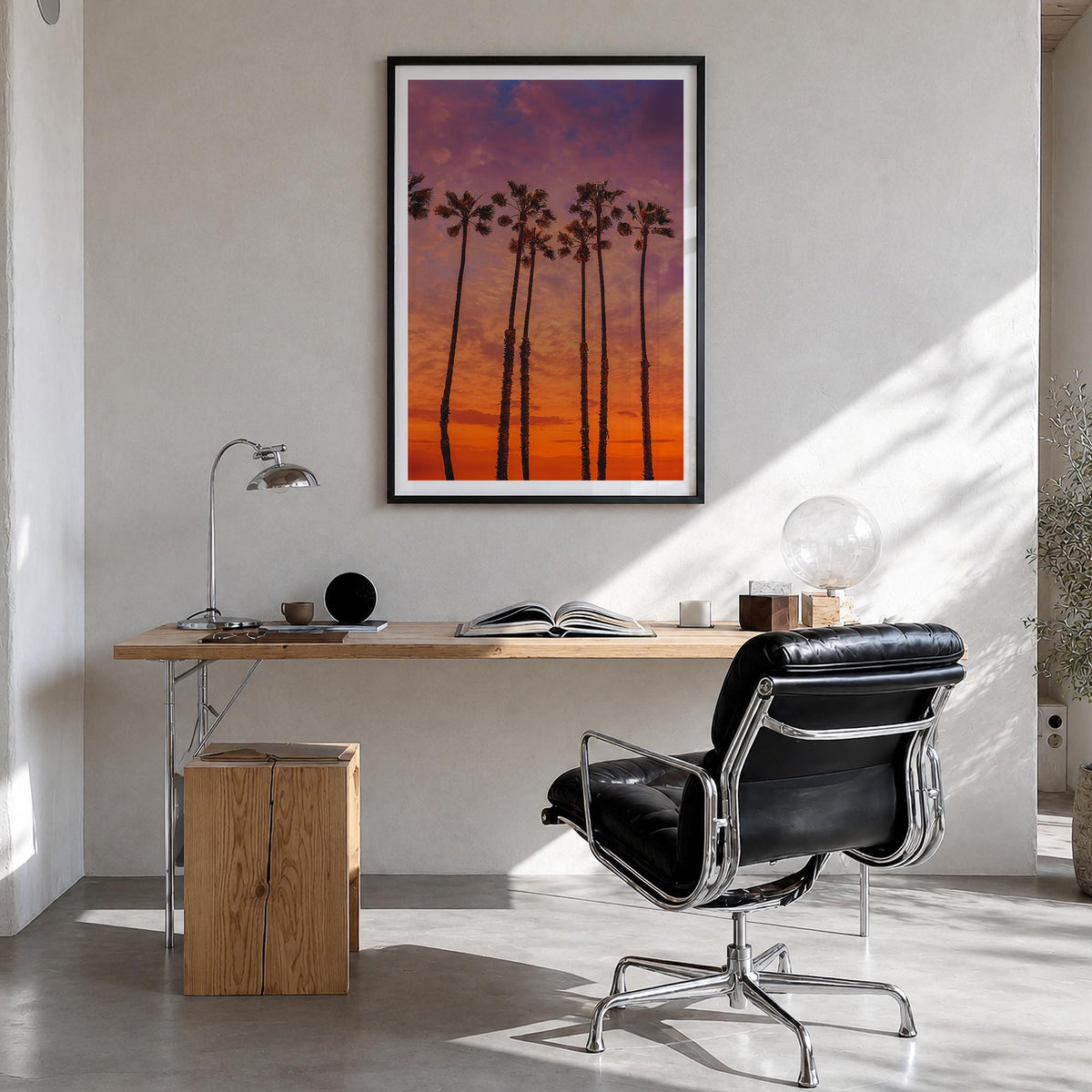 Huntington Beach no. 2 colorful photo poster of California, USA – vertical wall art in black wood frame with white border, ha