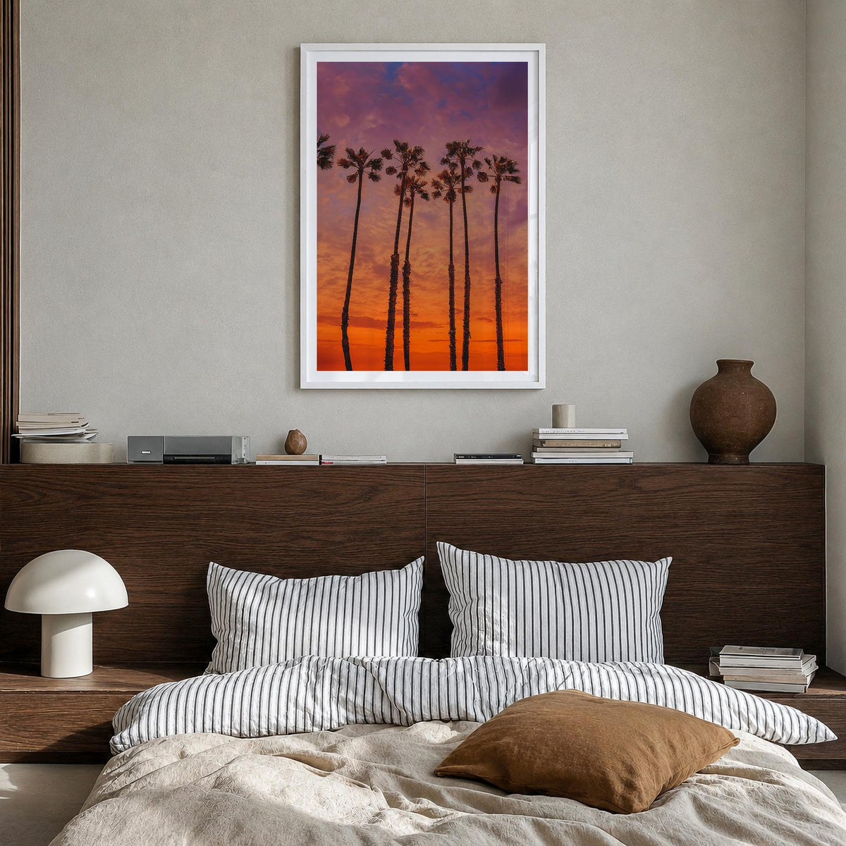 Huntington Beach no. 2 colorful photo poster of California, USA – vertical wall art in white wood frame with white border, ha