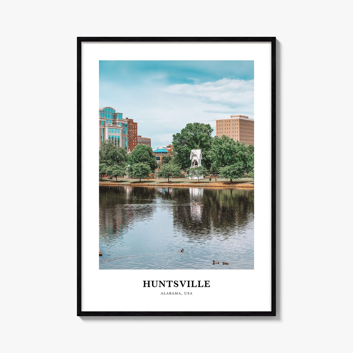 Huntsville colorful classic poster of Alabama, USA – vertical wall art, unframed print shown in interior mockup