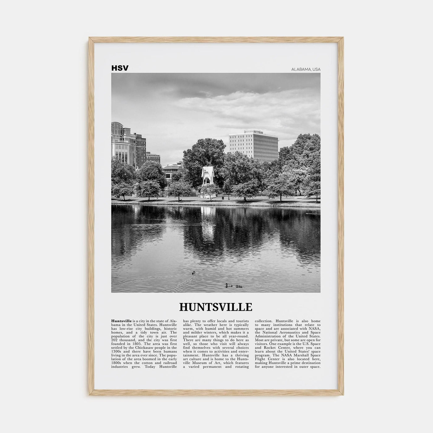 Huntsville Poster Natural Wood / 8x12 in Nbourhood Travel B&W Poster