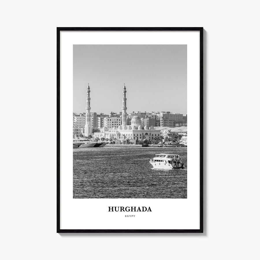 Hurghada black & white classic poster of Egypt – vertical wall art, unframed print shown in interior mockup