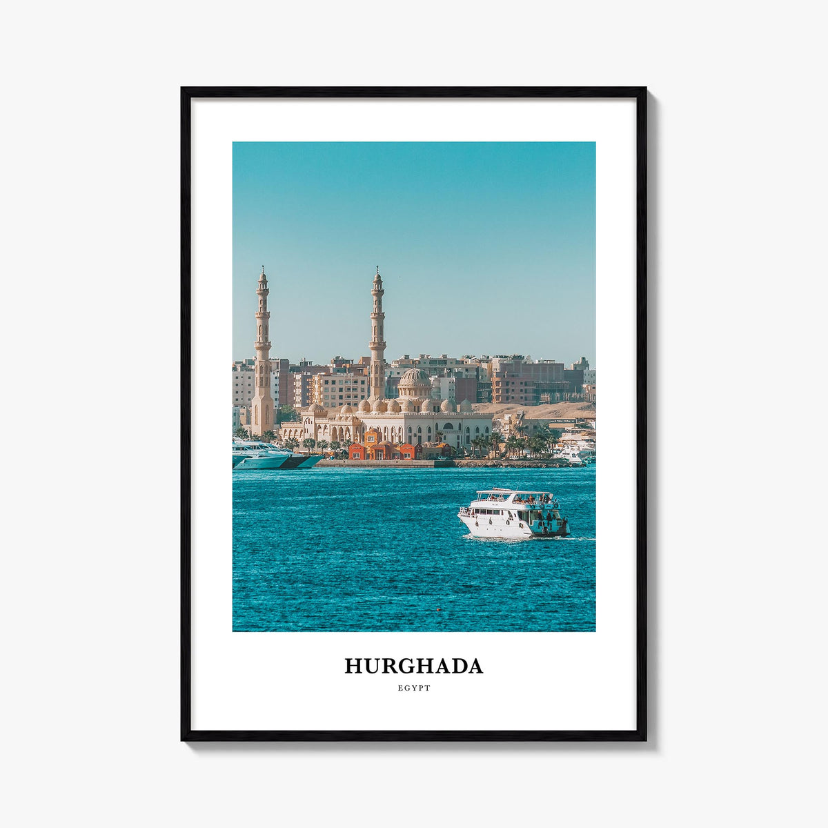 Hurghada colorful classic poster of Egypt – vertical wall art, unframed print shown in interior mockup