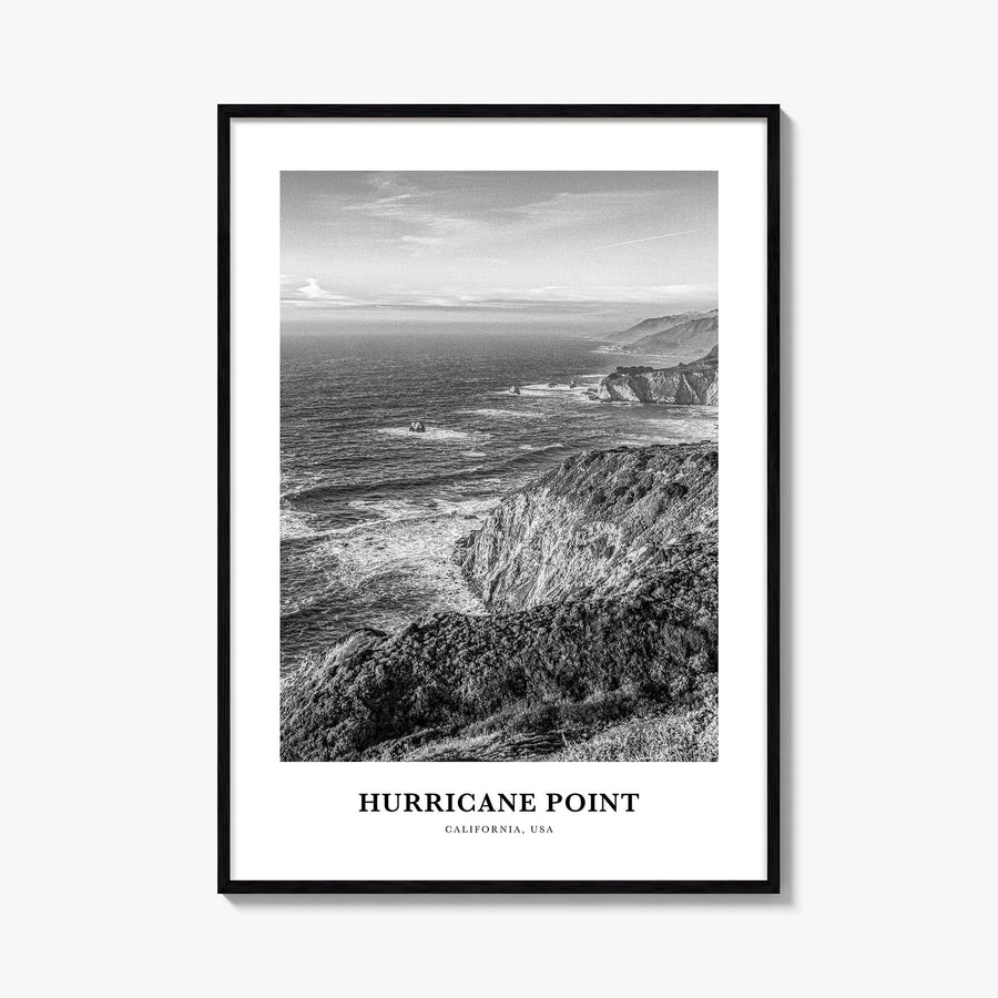 Hurricane Point black & white classic poster of California, USA – vertical wall art, unframed print shown in interior mockup