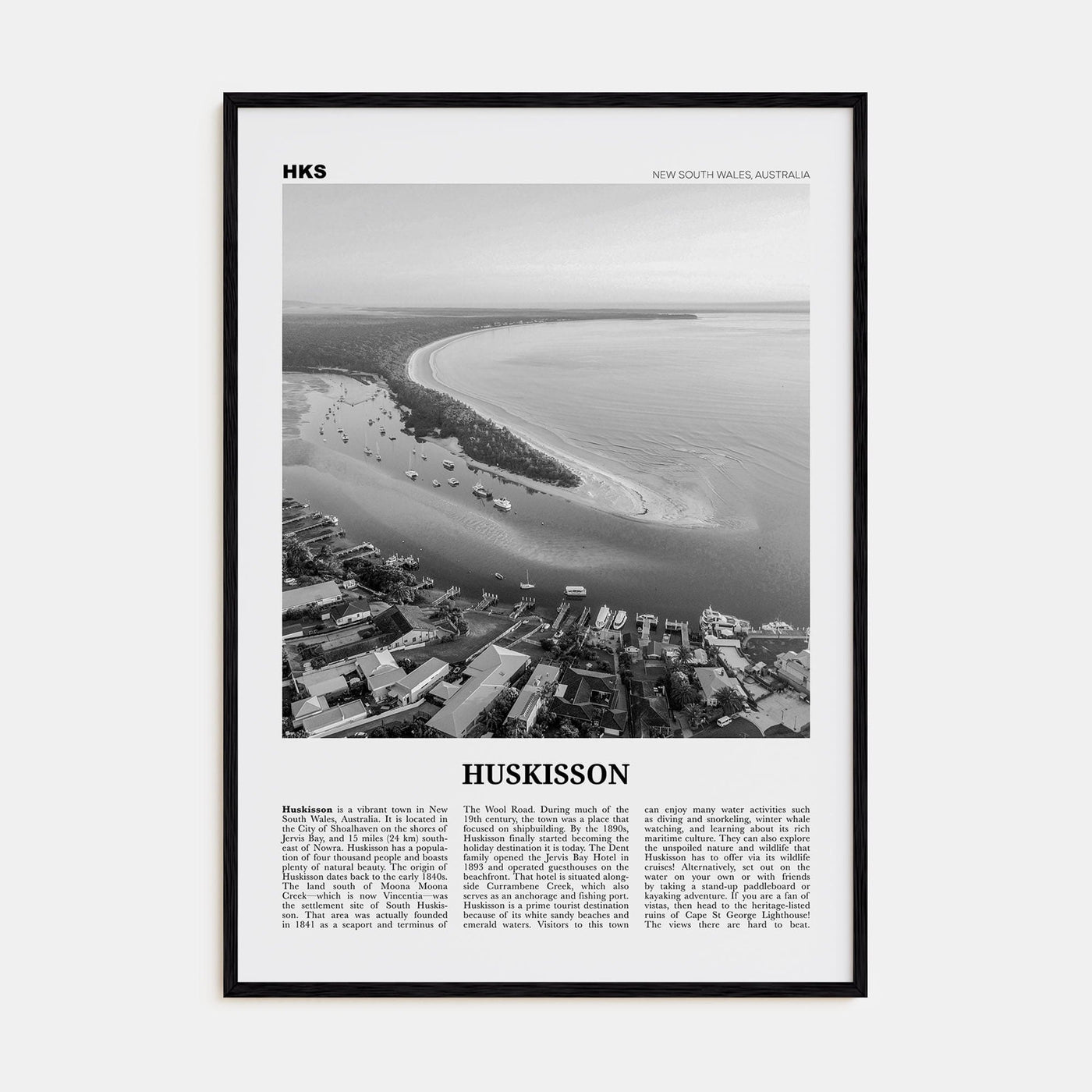 Huskisson Poster Black Wood / 8x12 in Nbourhood Travel B&W Poster