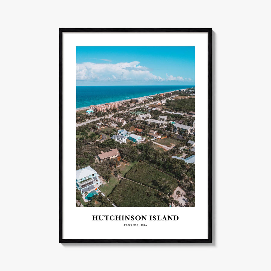 Hutchinson Island colorful classic poster of Florida, USA – vertical wall art, unframed print shown in interior mockup