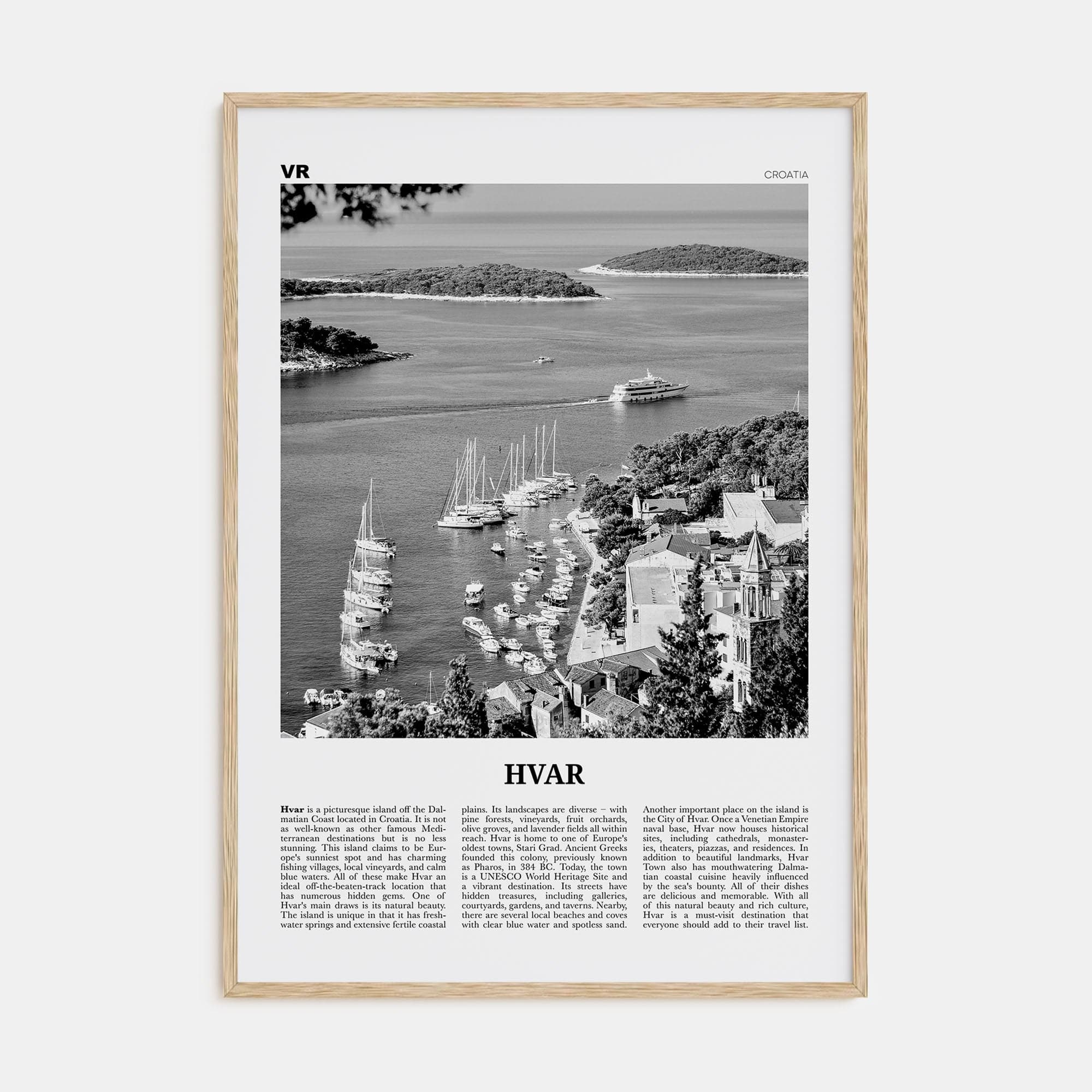 Hvar Poster Natural Wood / 8x12 in Nbourhood Travel B&W Poster