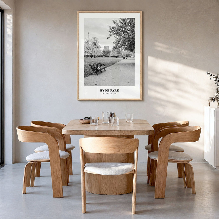 Hyde Park Classic Poster in a natural wood frame, hanging in a dining room