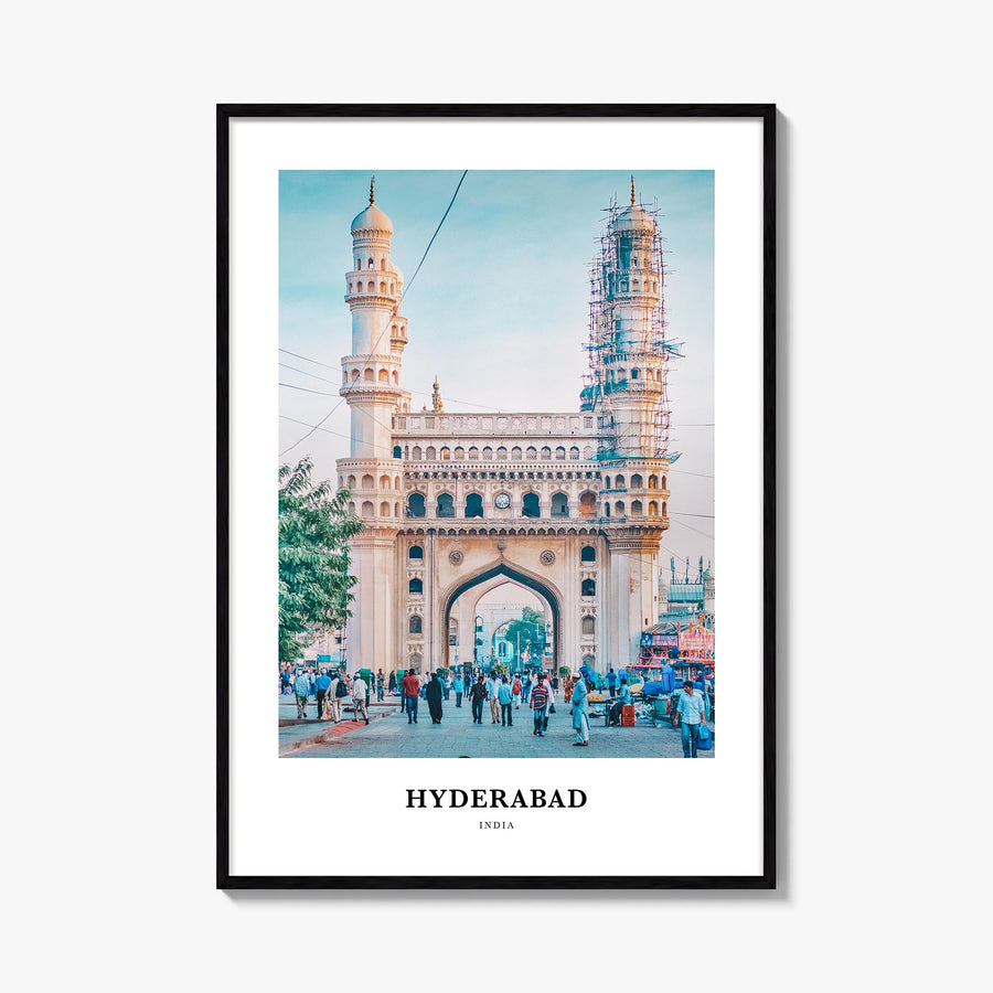 Hyderabad colorful classic poster of India – vertical wall art, unframed print shown in interior mockup