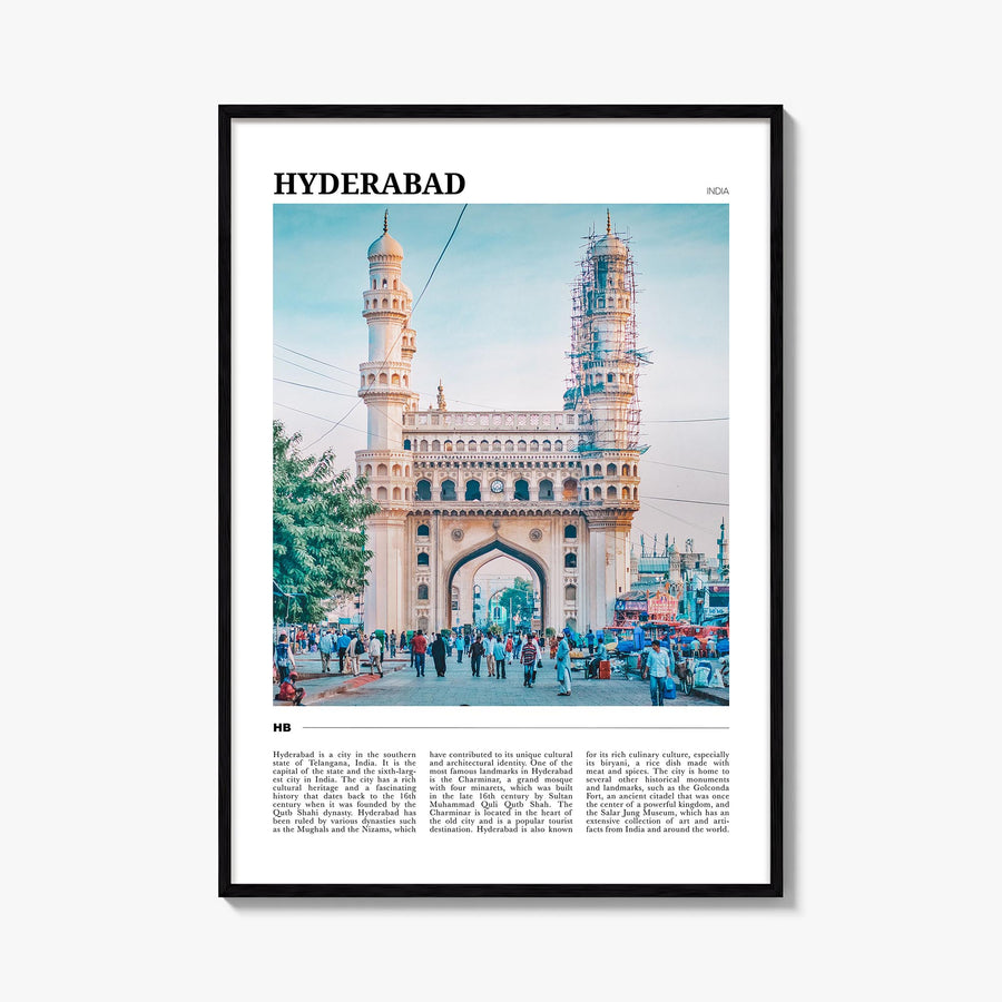 Hyderabad colorful travel poster of India – vertical wall art, unframed print shown in interior mockup
