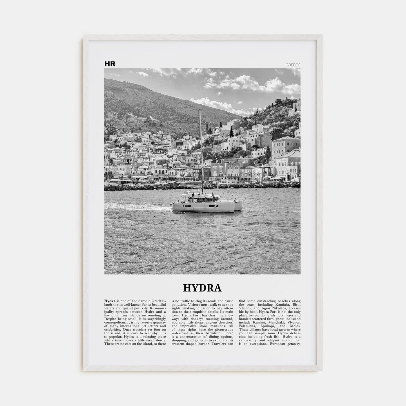 Hydra Poster White Wood / 8x12 in Nbourhood Travel B&W Poster