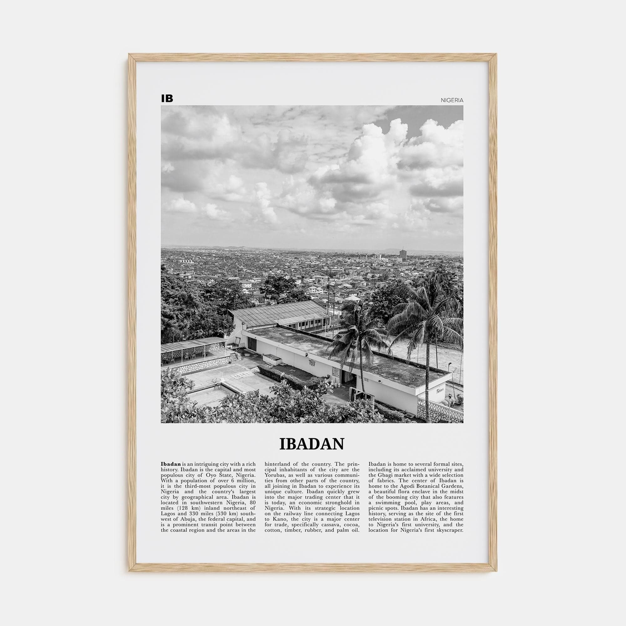 Ibadan Poster Natural Wood / 8x12 in Nbourhood Travel B&W Poster