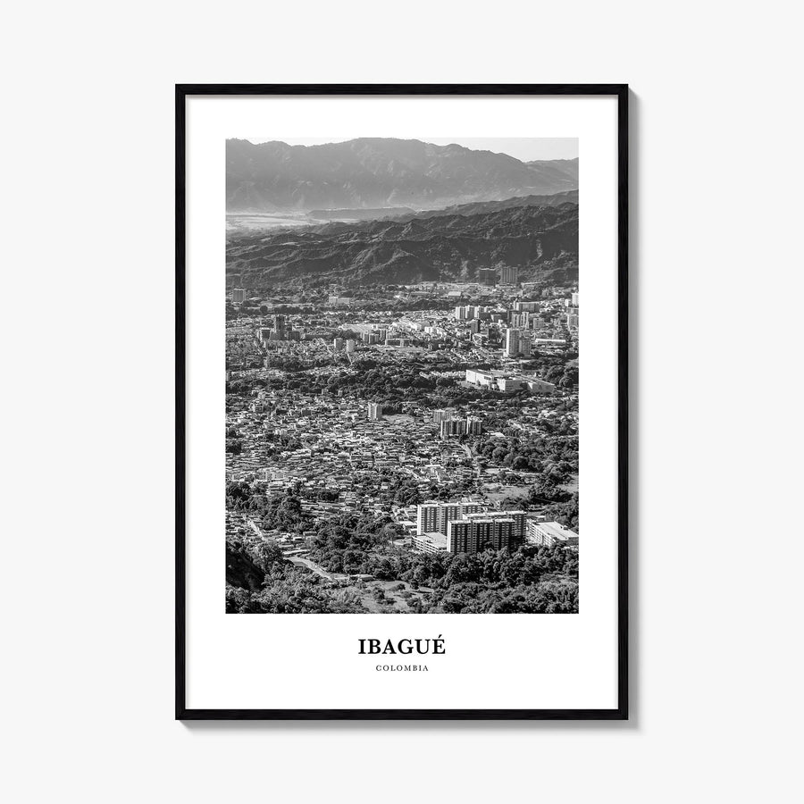 Ibagué black & white classic poster of Colombia – vertical wall art, unframed print shown in interior mockup