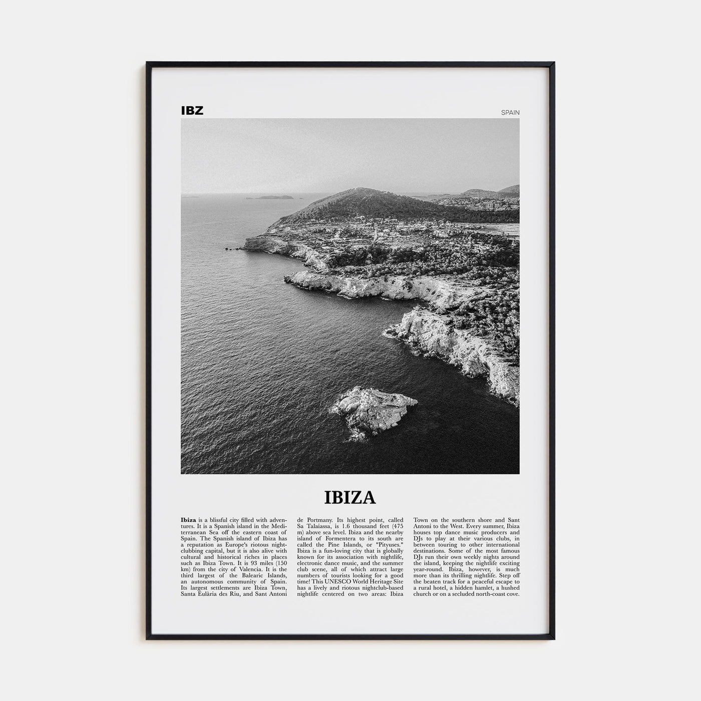 Ibiza Poster None / 8x12 in Nbourhood Travel B&W Poster