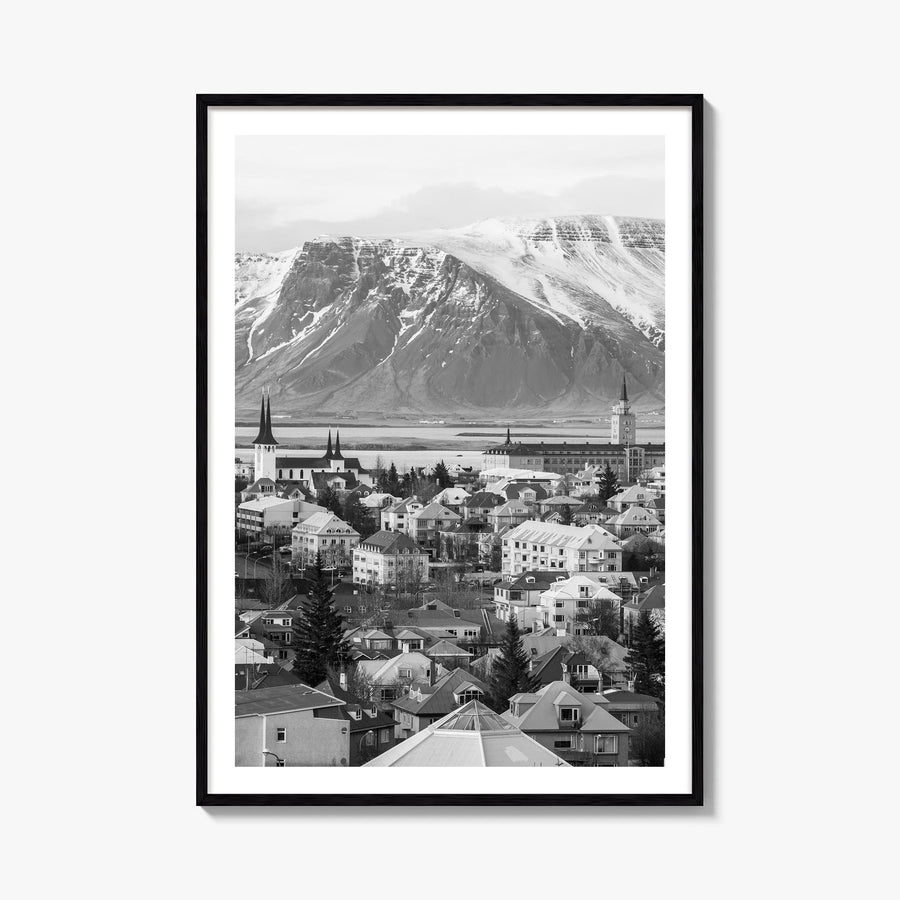 Iceland black & white photo poster of Europe – vertical wall art, unframed print shown in interior mockup