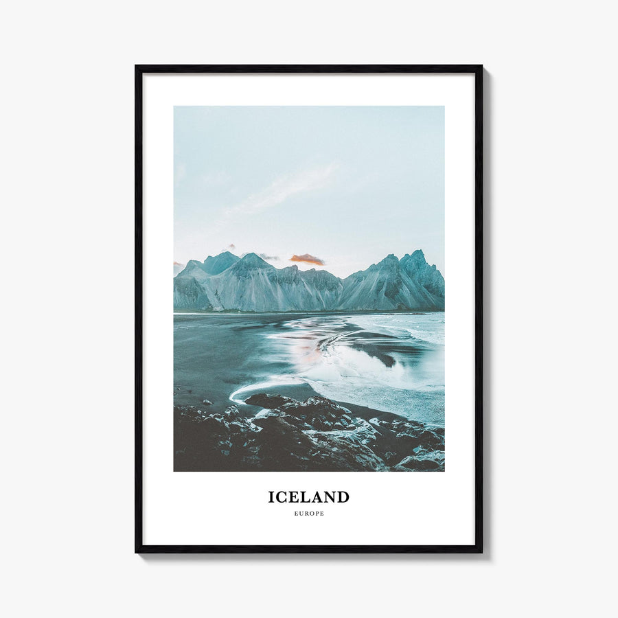 Iceland colorful classic poster of Europe – vertical wall art, unframed print shown in interior mockup