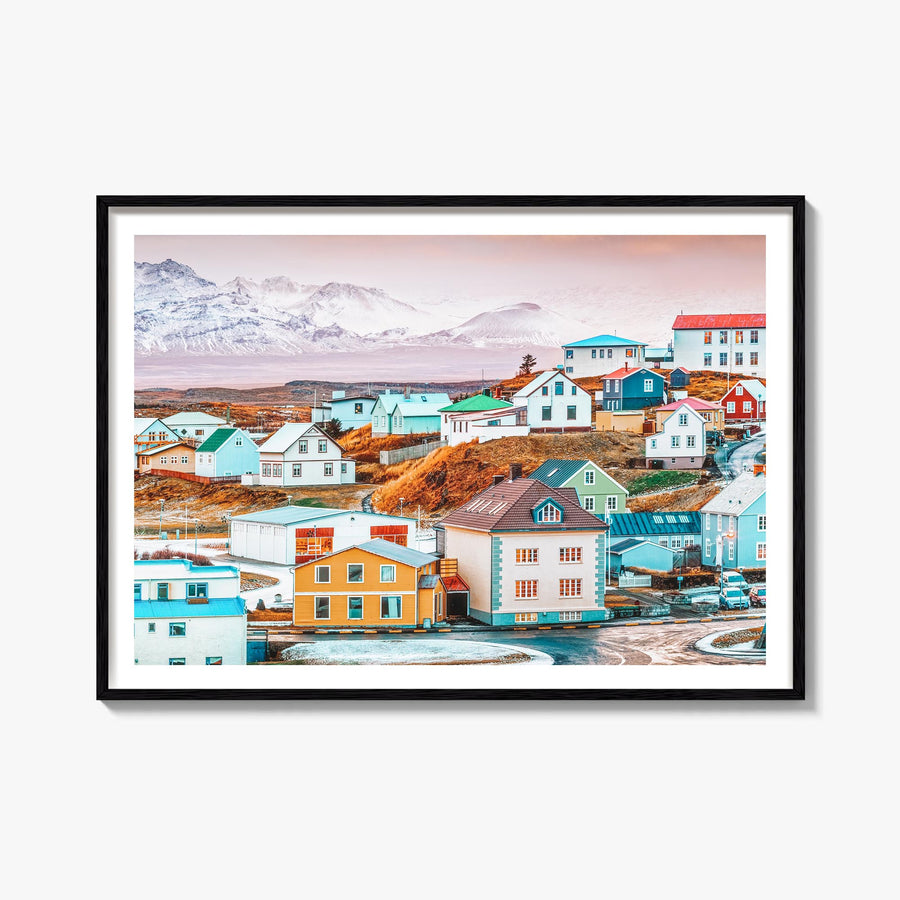 Iceland colorful photo poster of Europe – horizontal wall art, unframed print shown in interior mockup