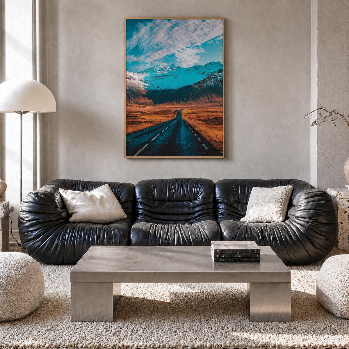 Iceland colorful photo poster of Europe – vertical wall art in natural wood frame, hanging on wall