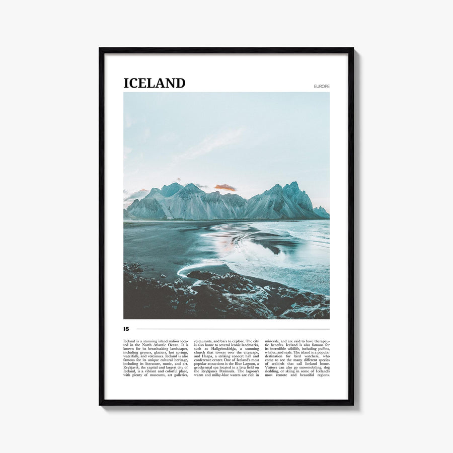 Iceland colorful travel poster of Europe – vertical wall art, unframed print shown in interior mockup