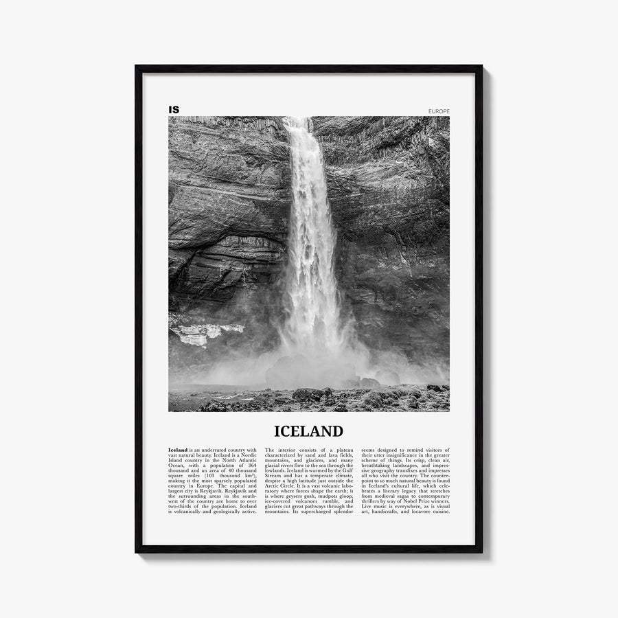 Iceland no. 1 black & white newspaper poster of Europe – vertical wall art, unframed print shown in interior mockup