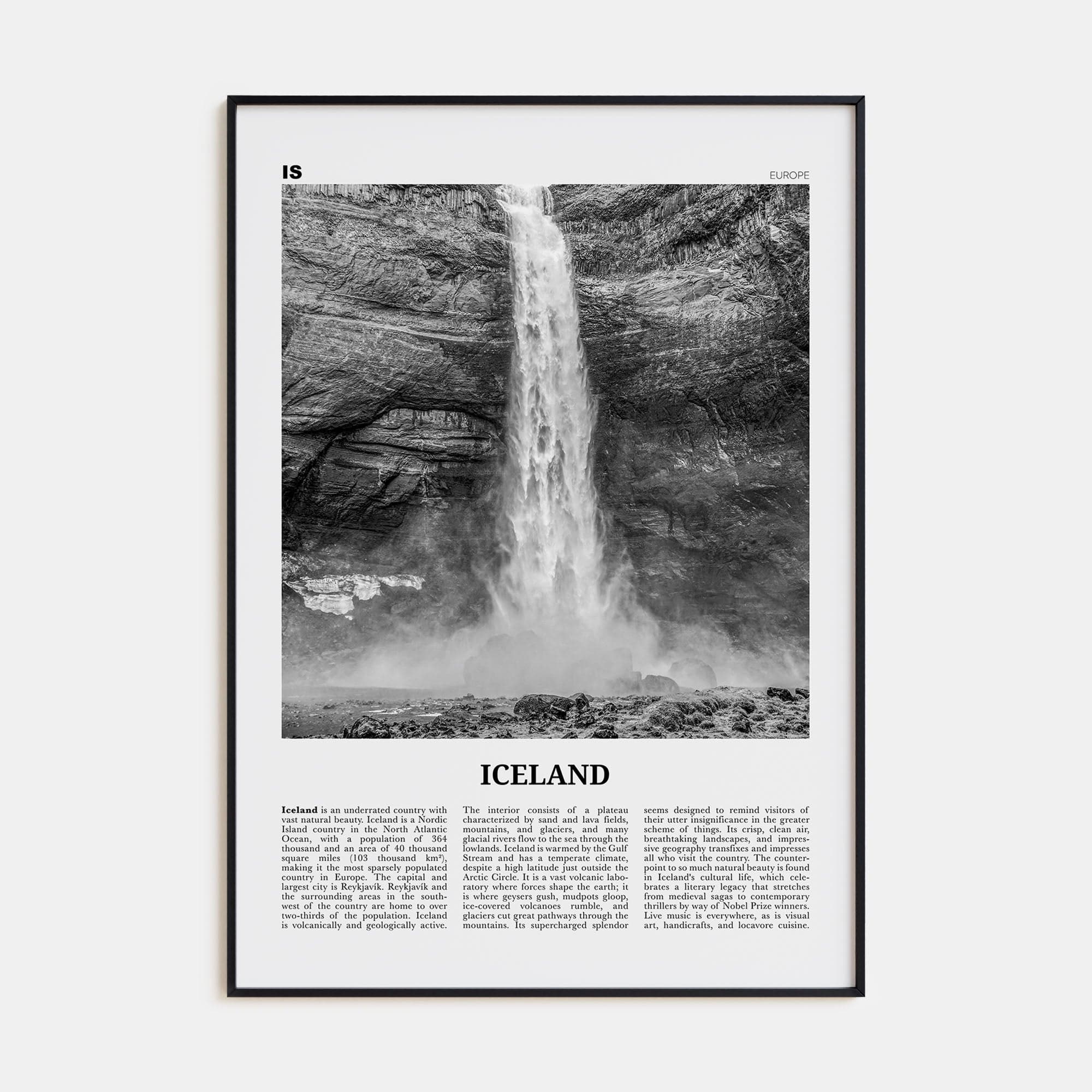 Iceland No 1 Poster None / 8x12 in Nbourhood Travel B&W Poster