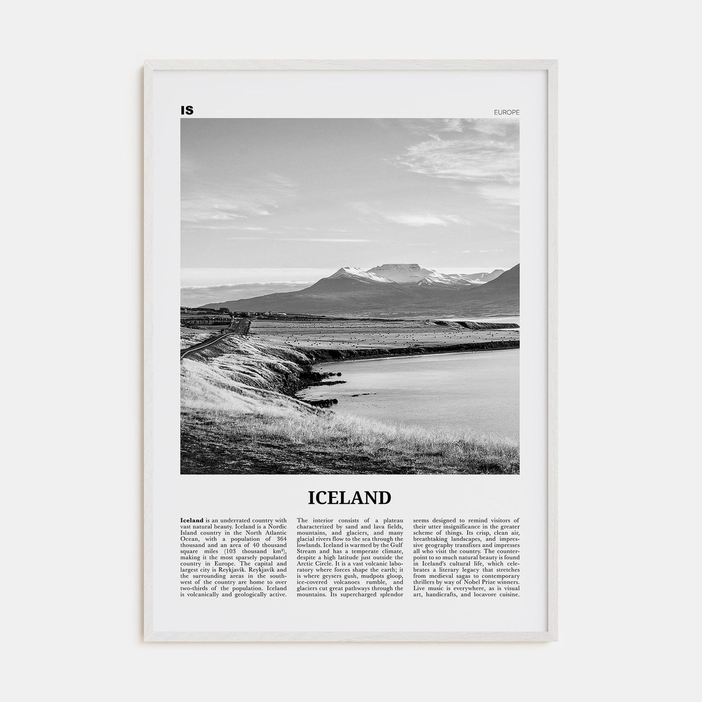 Iceland No 2 Poster White Wood / 8x12 in Nbourhood Travel B&W Poster