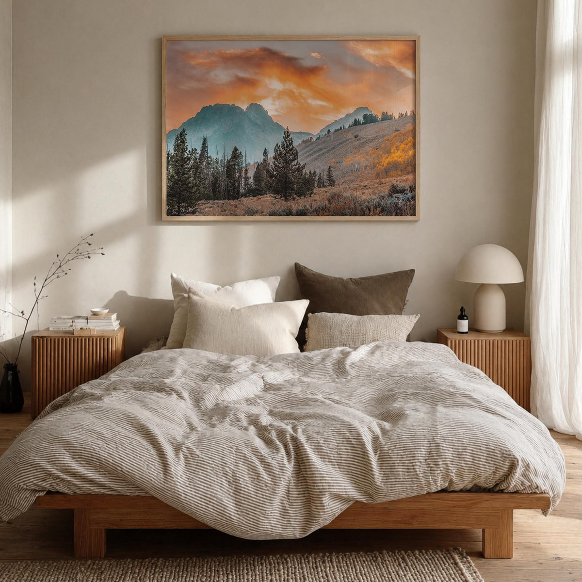 Idaho colorful photo poster of United States – horizontal wall art in natural wood frame, hanging on wall