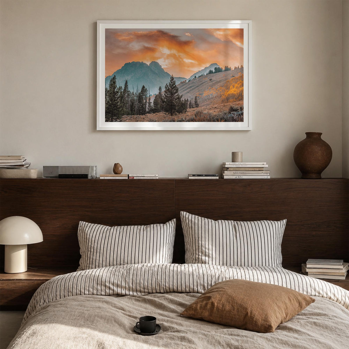 Idaho colorful photo poster of United States – horizontal wall art in white wood frame with white border, hanging on wall