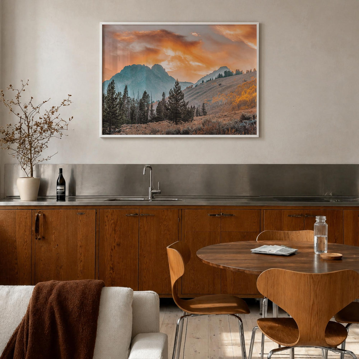 Idaho colorful photo poster of United States – horizontal wall art in white wood frame, hanging on wall