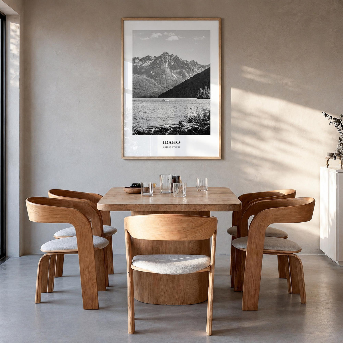 Idaho no. 1 black & white classic poster of United States – vertical wall art in natural wood frame, hanging on wall