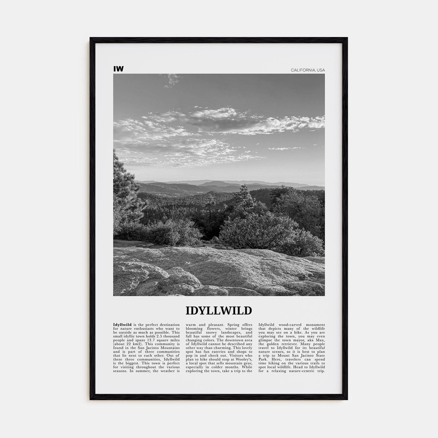 Idyllwild No 1 Poster Black Wood / 8x12 in Nbourhood Travel B&W Poster