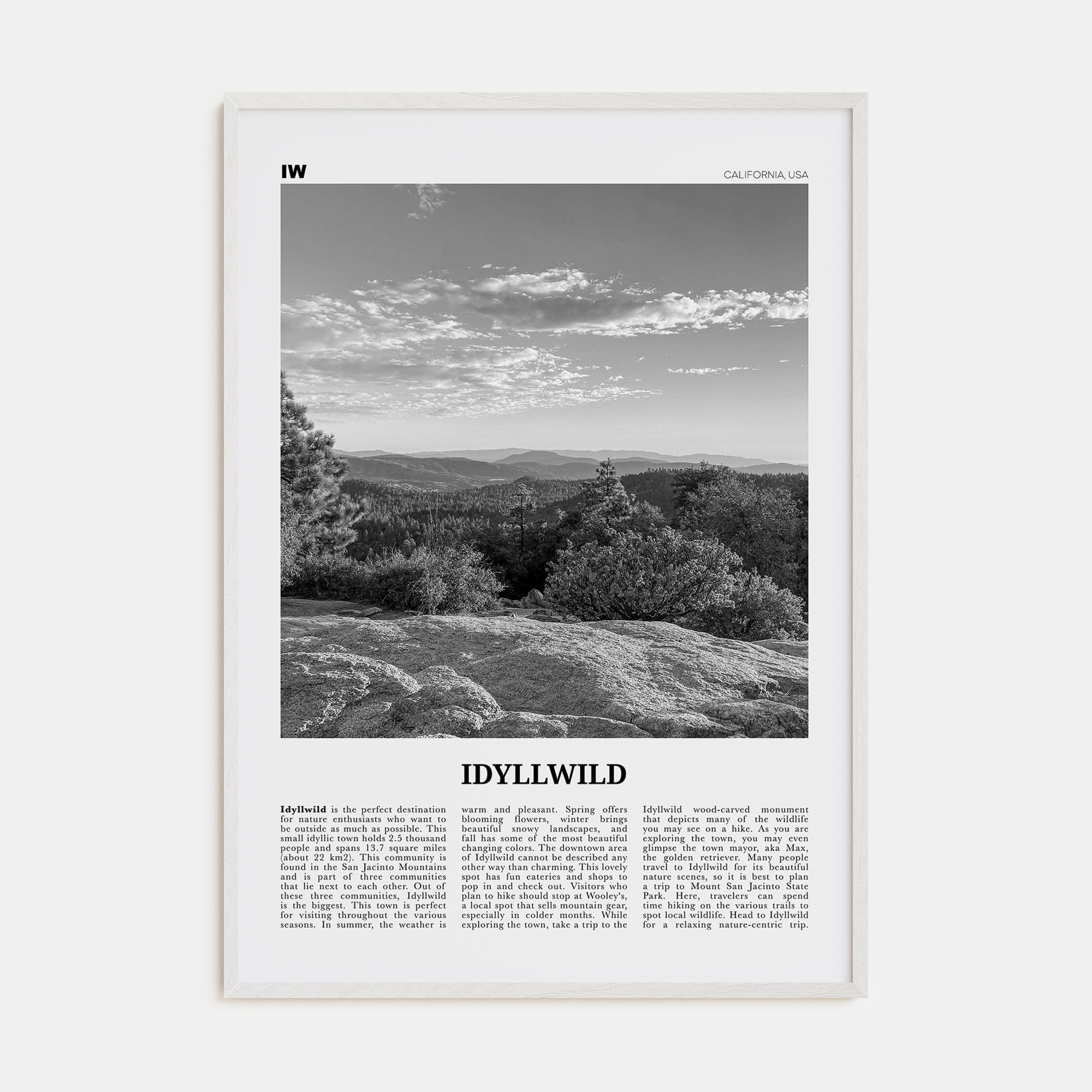 Idyllwild No 1 Poster White Wood / 8x12 in Nbourhood Travel B&W Poster