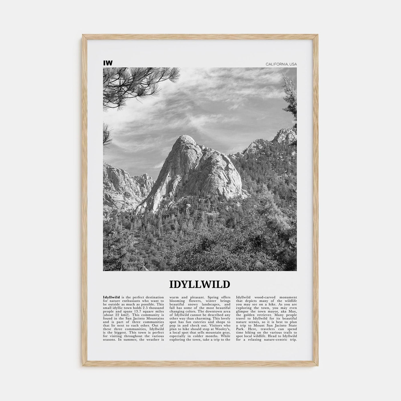 Idyllwild No 2 Poster Natural Wood / 8x12 in Nbourhood Travel B&W Poster