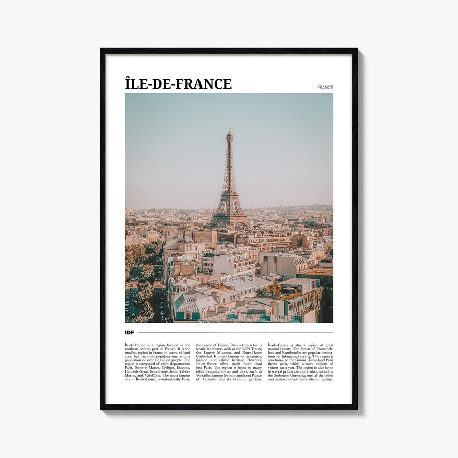 Île-de-France colorful travel poster of France – vertical wall art, unframed print shown in interior mockup