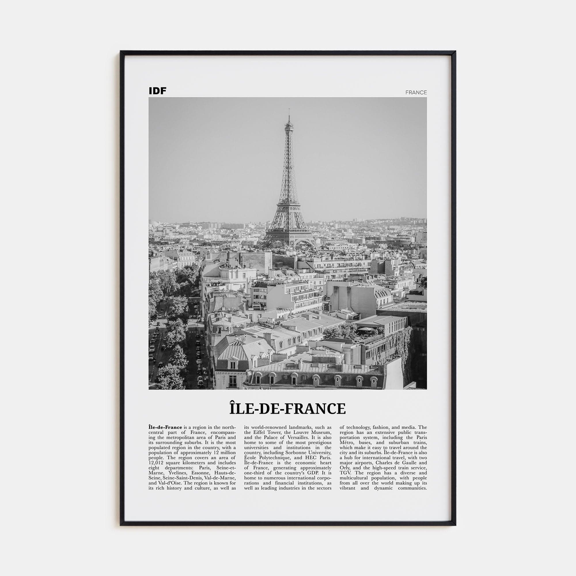 Île-de-France Poster None / 8x12 in Nbourhood Travel B&W Poster