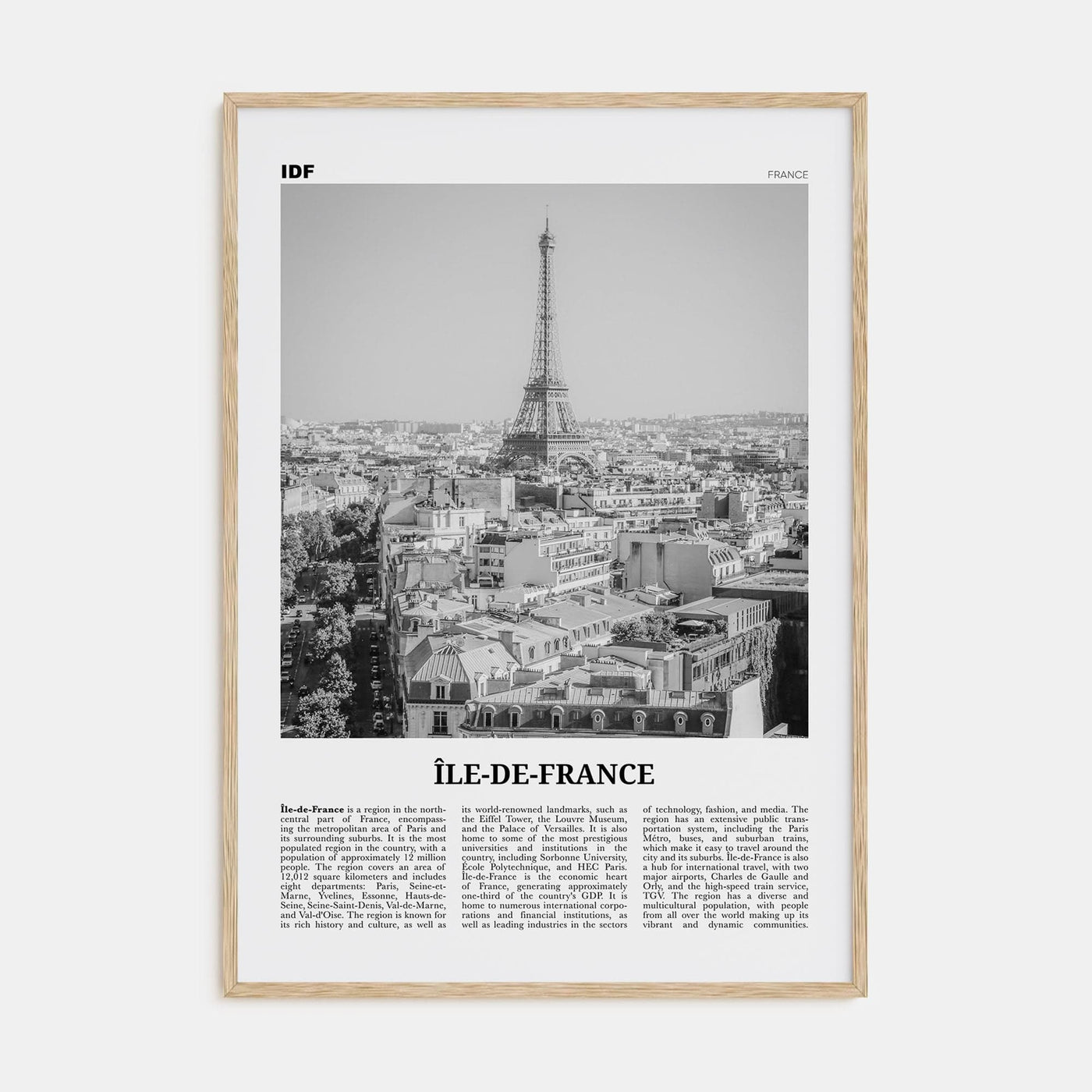 Île-de-France Poster Natural Wood / 8x12 in Nbourhood Travel B&W Poster