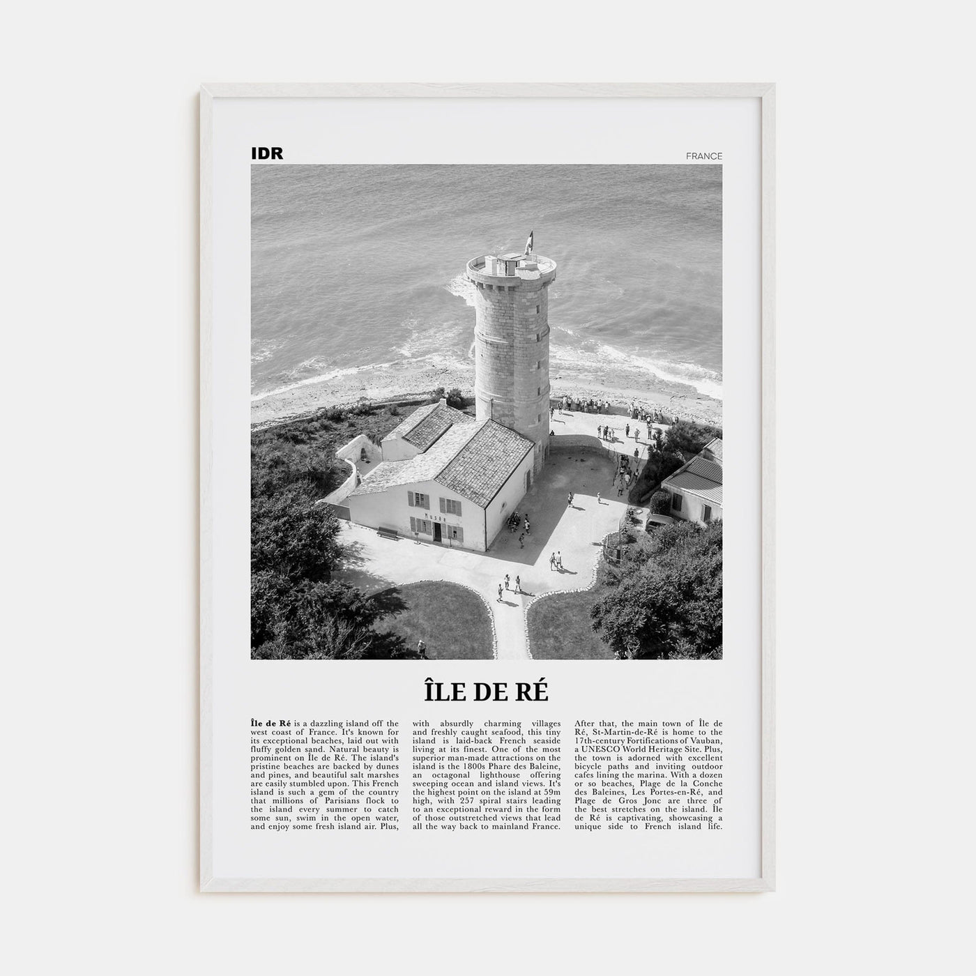 Île de Ré Poster White Wood / 8x12 in Nbourhood Travel B&W Poster