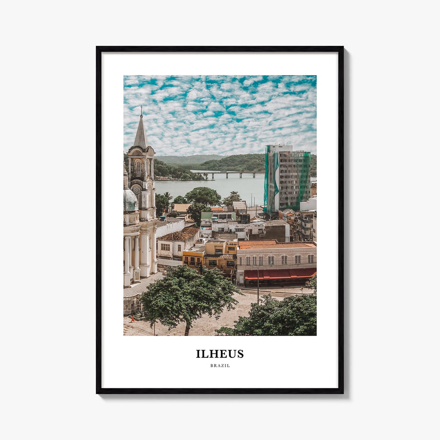 Ilhéus colorful classic poster of Brazil – vertical wall art, unframed print shown in interior mockup