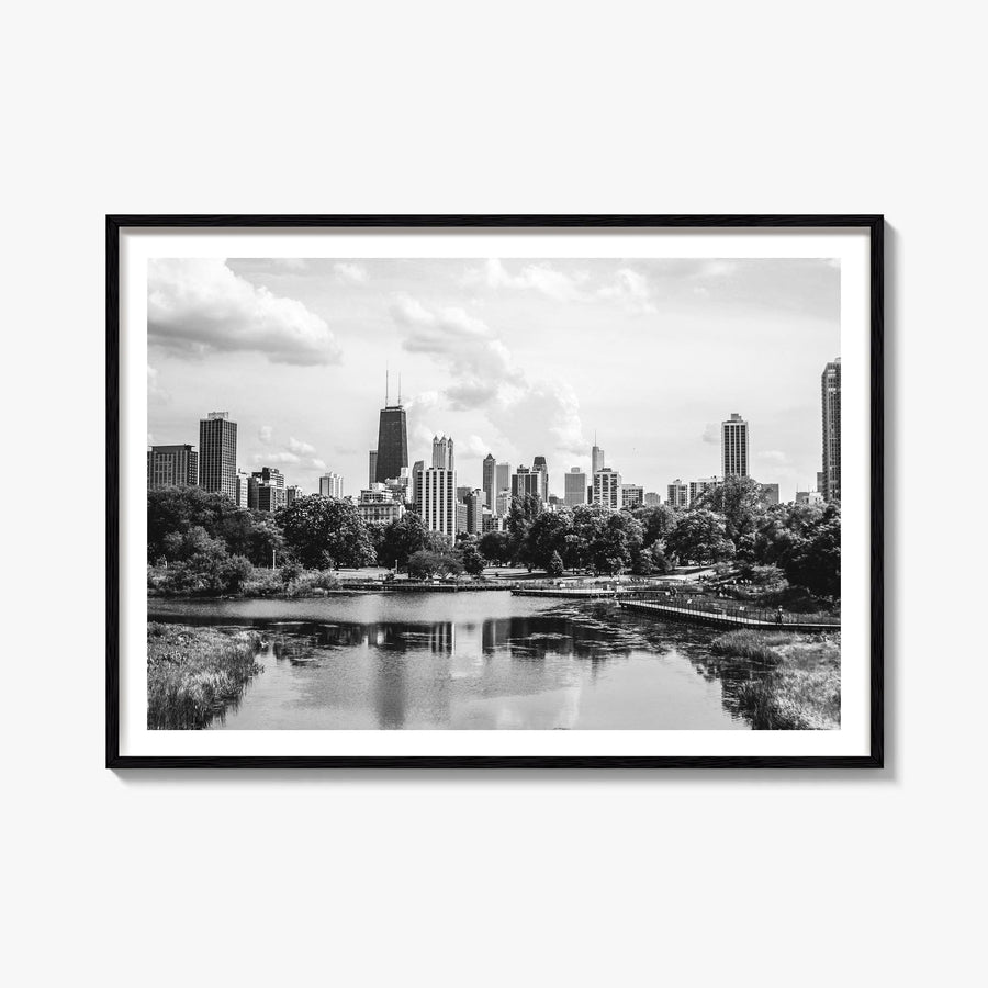 Illinois black & white photo poster of United States – horizontal wall art, unframed print shown in interior mockup