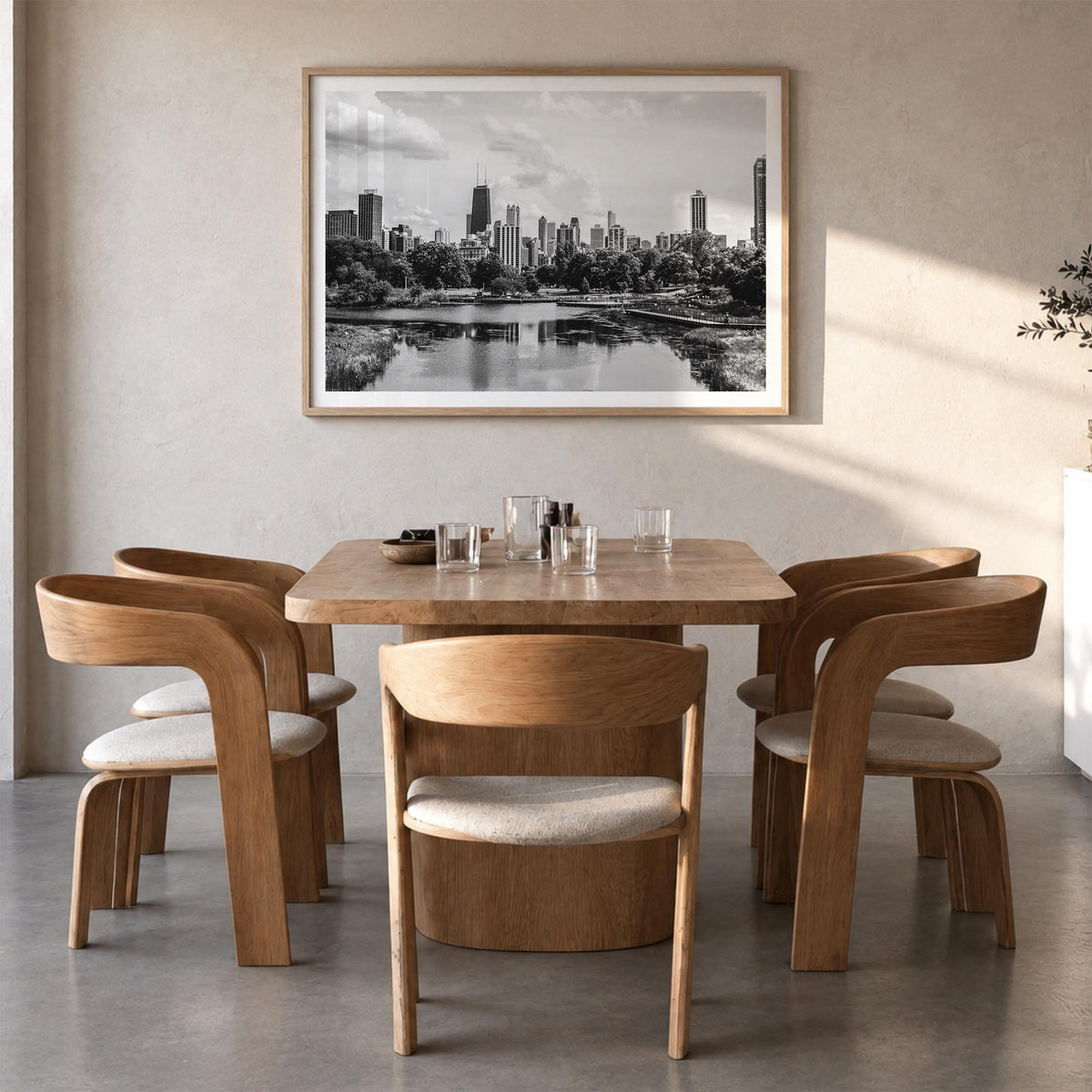 Illinois black & white photo poster of United States – horizontal wall art in natural wood frame with white border, hanging o