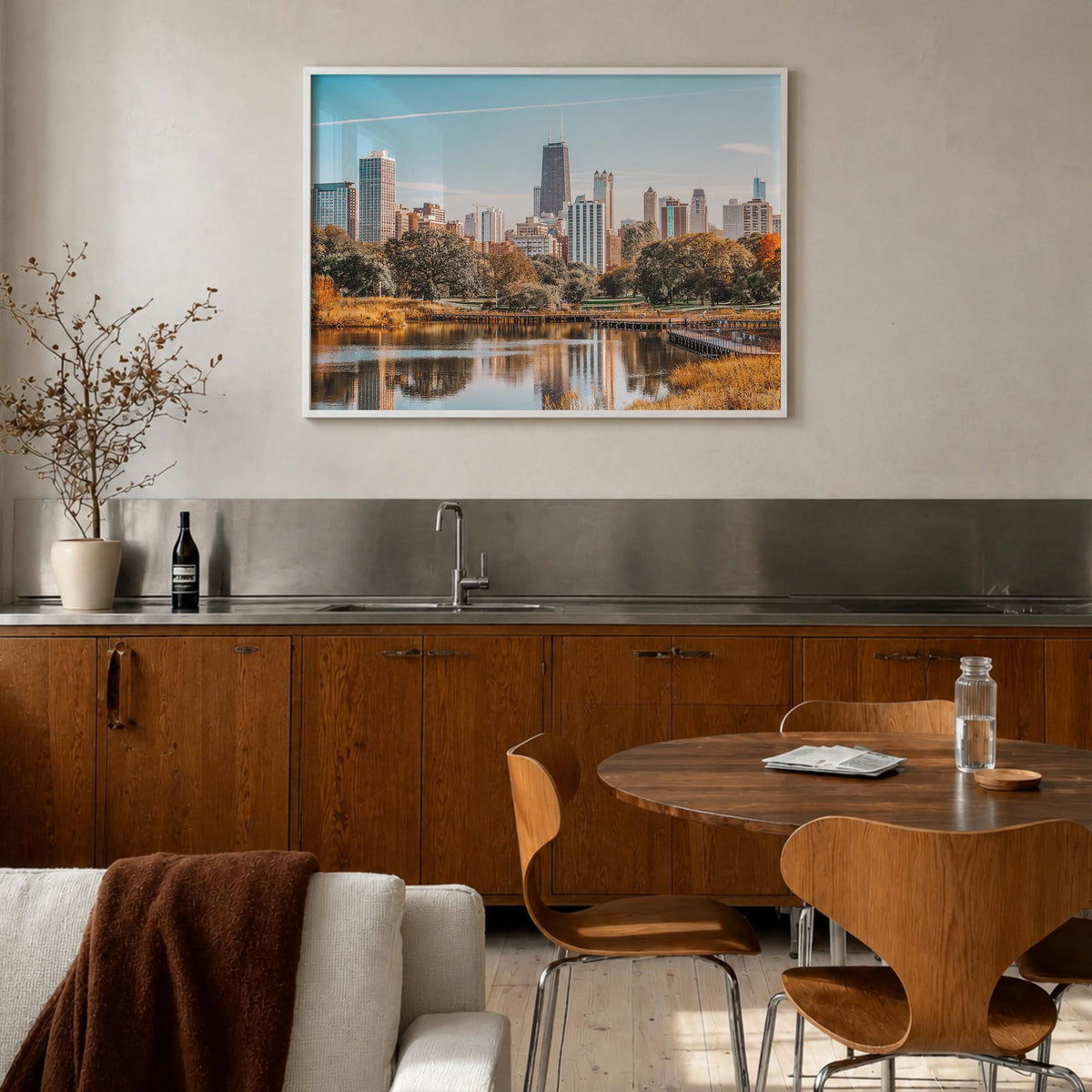 Illinois colorful photo poster of United States – horizontal wall art in white wood frame, hanging on wall