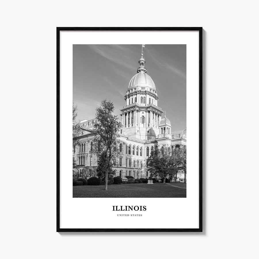 Illinois no. 1 black & white classic poster of United States – vertical wall art, unframed print shown in interior mockup