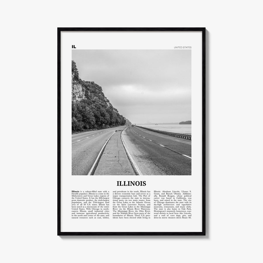 Illinois no. 1 black & white newspaper poster of United States – vertical wall art, unframed print shown in interior mockup