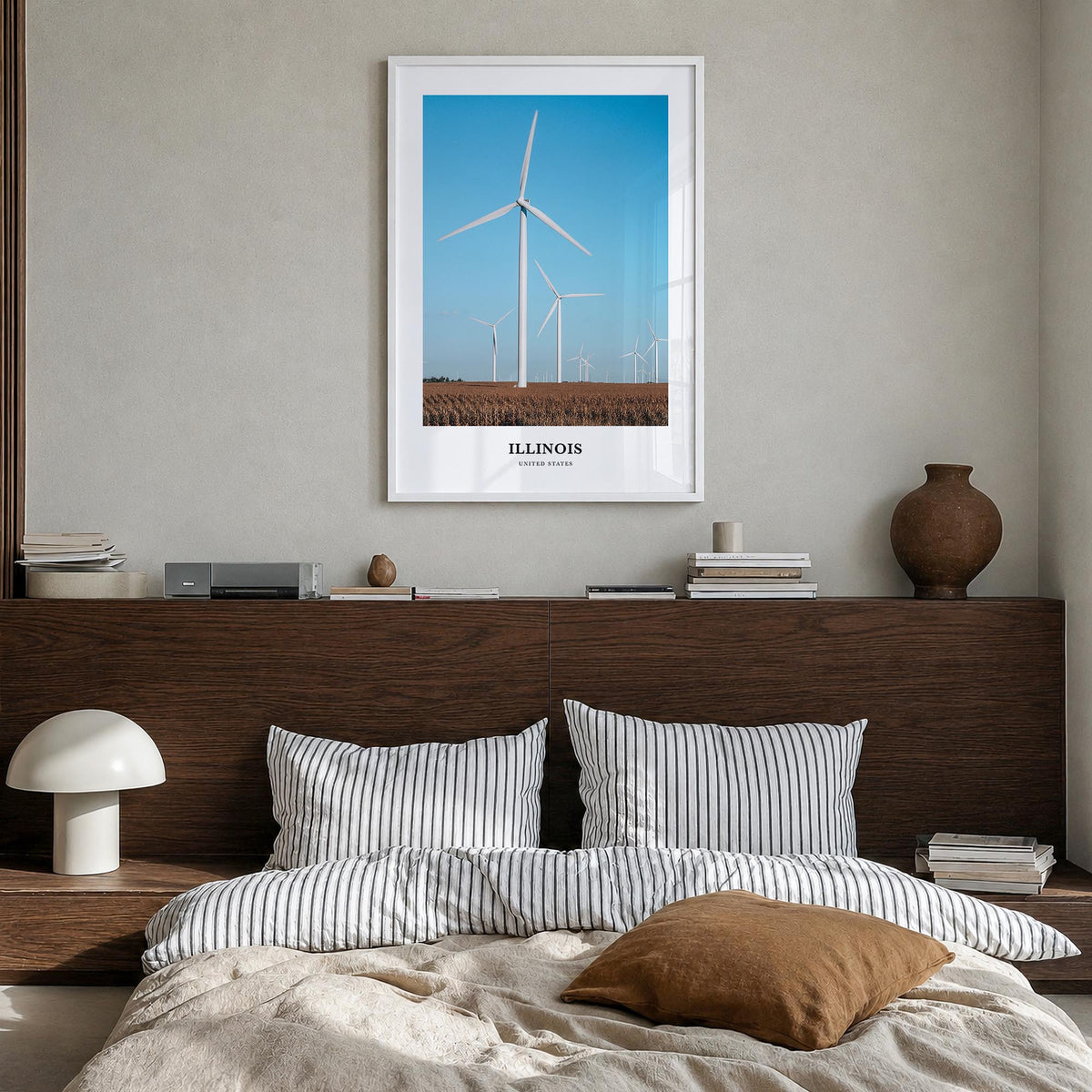 Illinois no. 1 colorful classic poster of United States – vertical wall art in white wood frame, hanging on wall