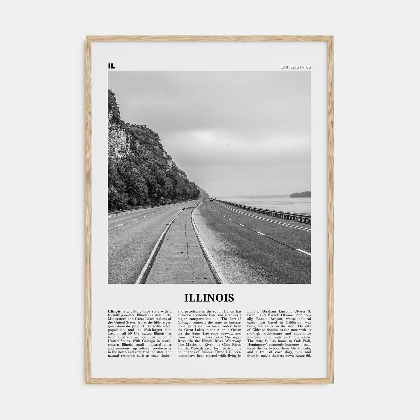 Illinois No 1 Poster Natural Wood / 8x12 in Nbourhood Travel B&W Poster