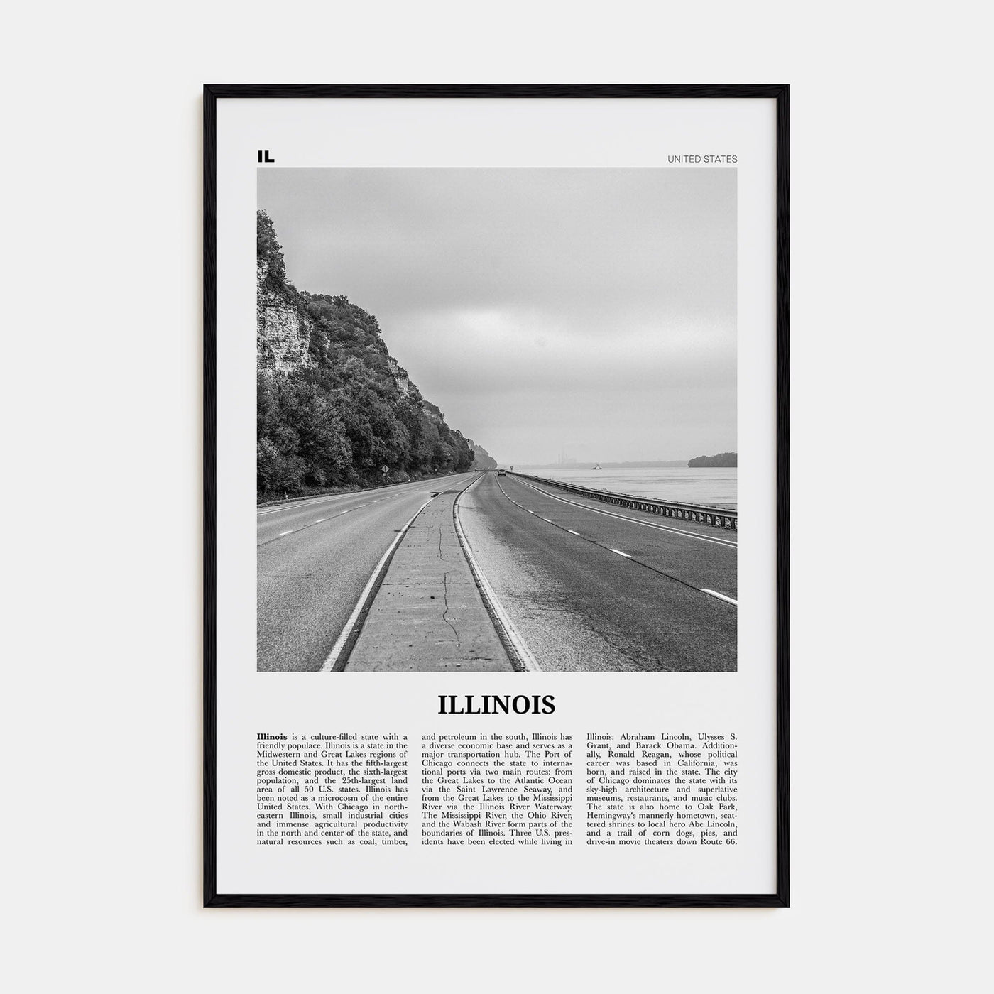 Illinois No 1 Poster Black Wood / 8x12 in Nbourhood Travel B&W Poster