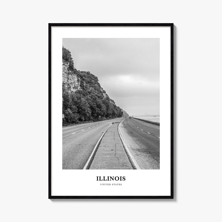 Illinois no. 2 black & white classic poster of United States – vertical wall art, unframed print shown in interior mockup