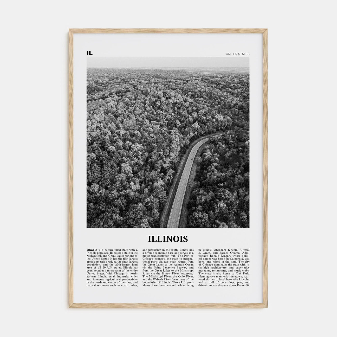 Illinois No 2 Poster Natural Wood / 8x12 in Nbourhood Travel B&W Poster