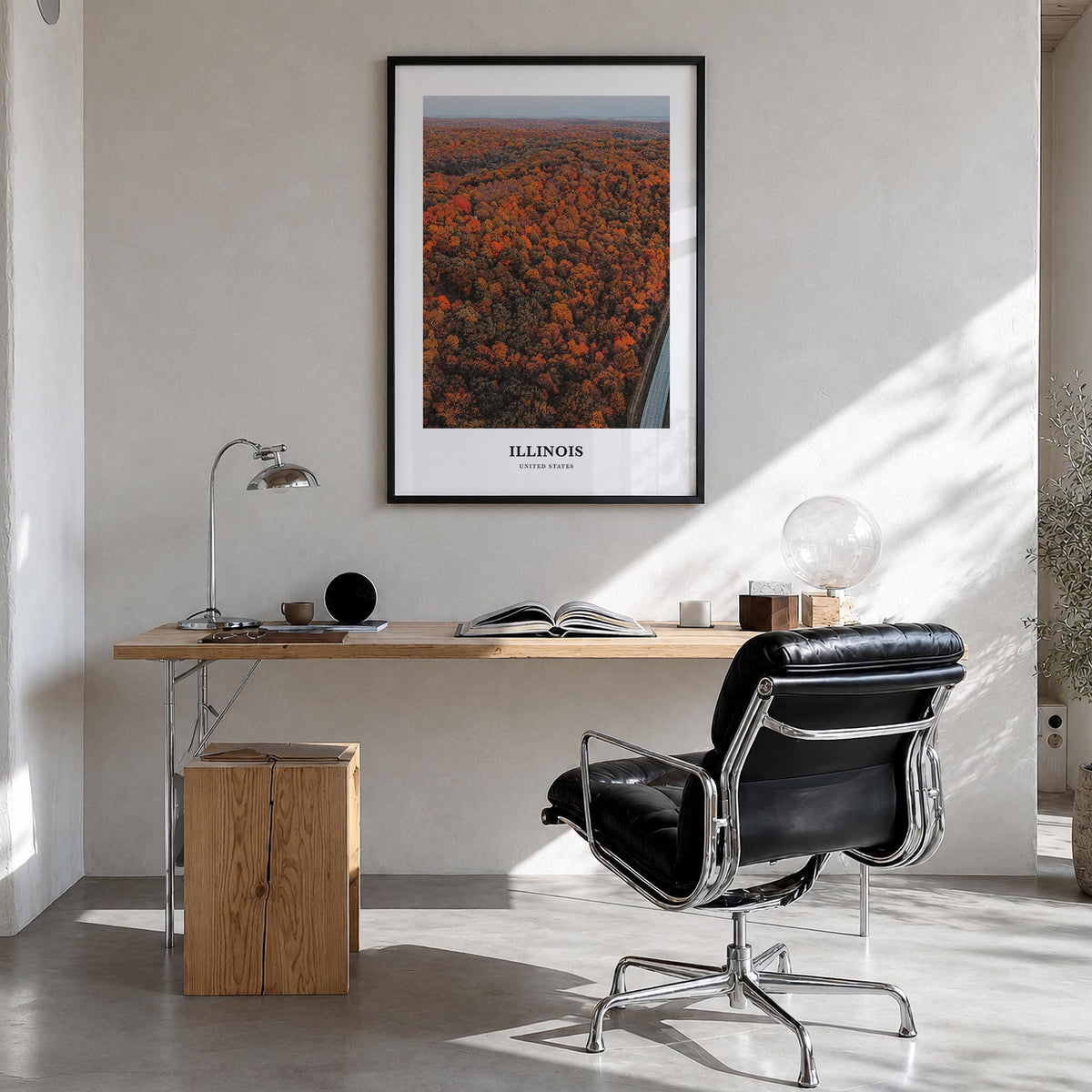 Illinois no. 3 colorful classic poster of United States – vertical wall art in black wood frame, hanging on wall
