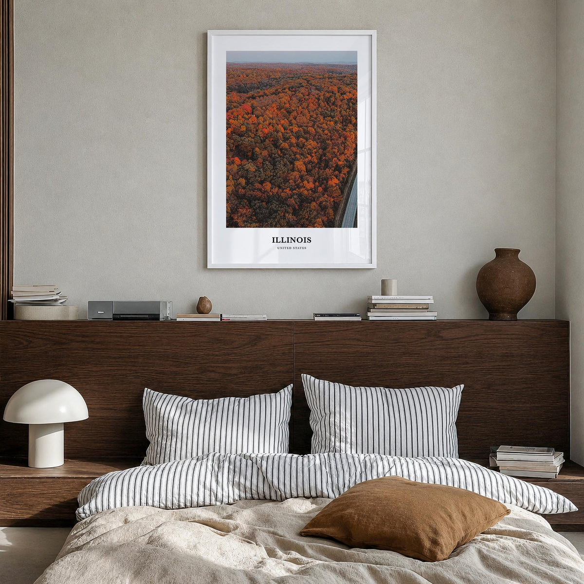Illinois no. 3 colorful classic poster of United States – vertical wall art in white wood frame, hanging on wall
